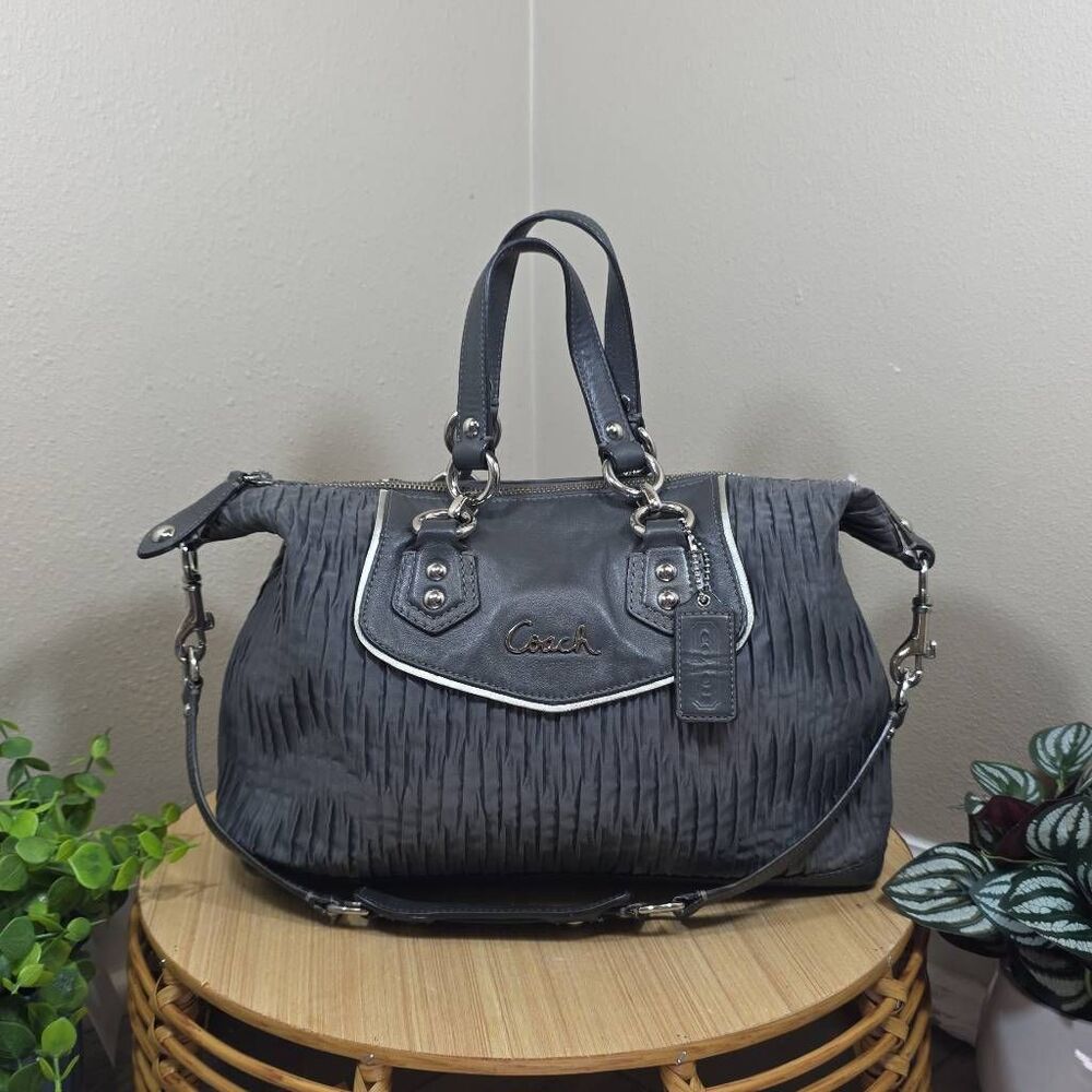Coach Ashley Gathered Satin Satchel Gray F20084